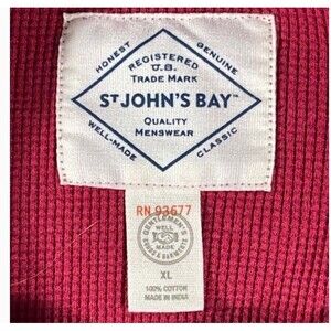 St. John’s Bay red waffle knit Henley 100% cotton shirt NWOT size XL Classic